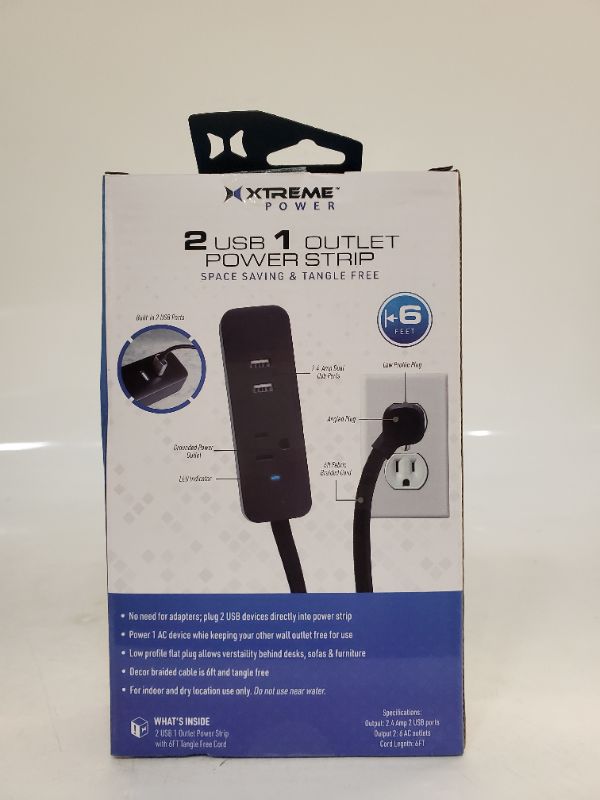 Photo 3 of XTREME POWER -  2 USB 1 OUTLET POWER STRIP SPACE SAVING & TANGLE FREE - 6'
