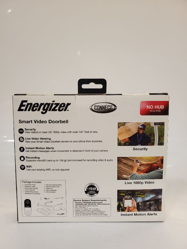 Photo 3 of Energizer Connect 1080p Wired Video Doorbell, Home Security |Requires Existing Doorbell Wires, Not Battery Powered, 2-Way Audio, Cloud Storage, Remote Access, Night Vision, iOS/Android App Smart Video Doorbell Wired