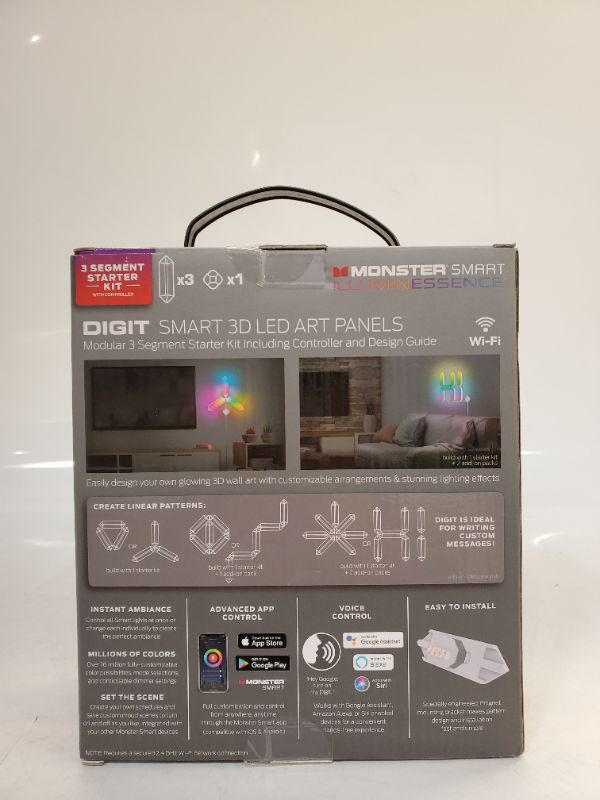 Photo 3 of Monster Cable Monster MLB71035RGB Smart Modular 3D LED Art Panels, 3 Panel Starter Kit