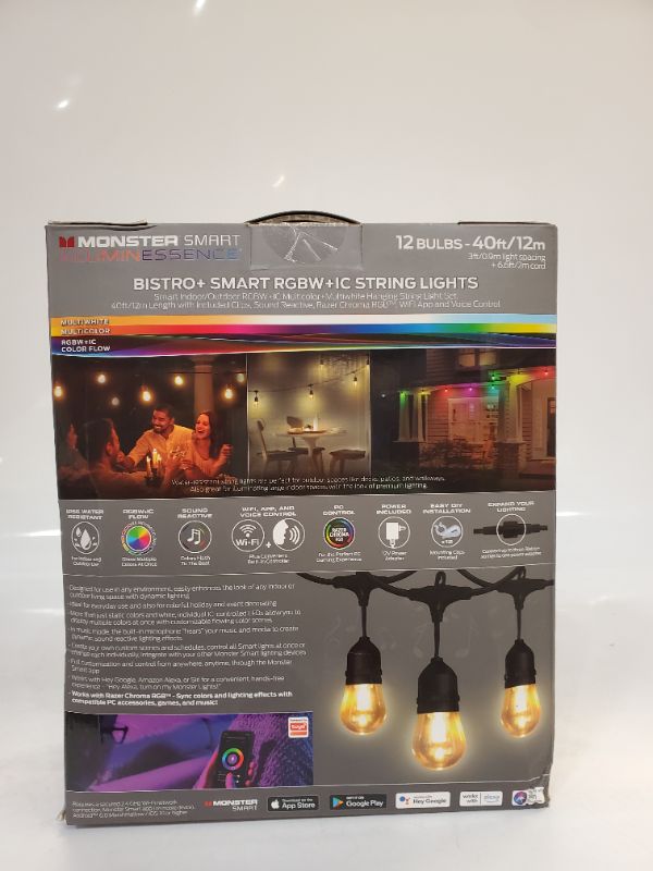 Photo 4 of Monster Smart Illuminessence 40ft Bistro+ Patio String Light, Unique Multi-Color/LED Lighting, Indoor/Outdoor, Waterproof, Customizable Via Downloadable App, Works With Alexa/Google Assistant/Siri