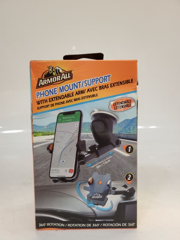 Photo 2 of Armor All Phone Mount/Support with Extendable Arm, 360 Rotation,Compatible with Smartphones 