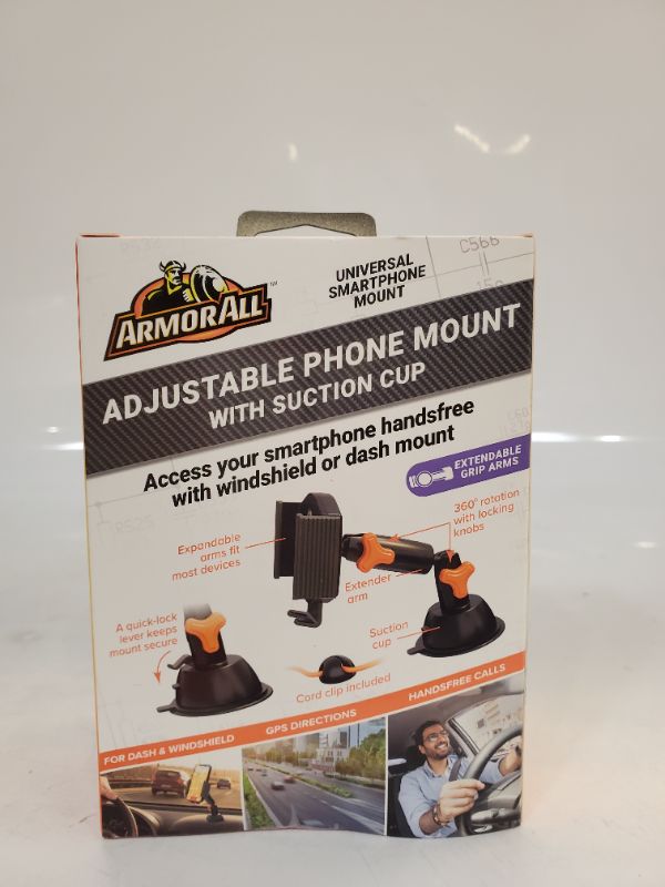 Photo 4 of Armor All Adjustable Phone Mount With Suction Cup, Expandable Arms Secure Any Smartphone, Easy Fit To Dashboard, Turns 360 Degrees For Best Angle, Attachable Cord Clip For Charging Cable Included