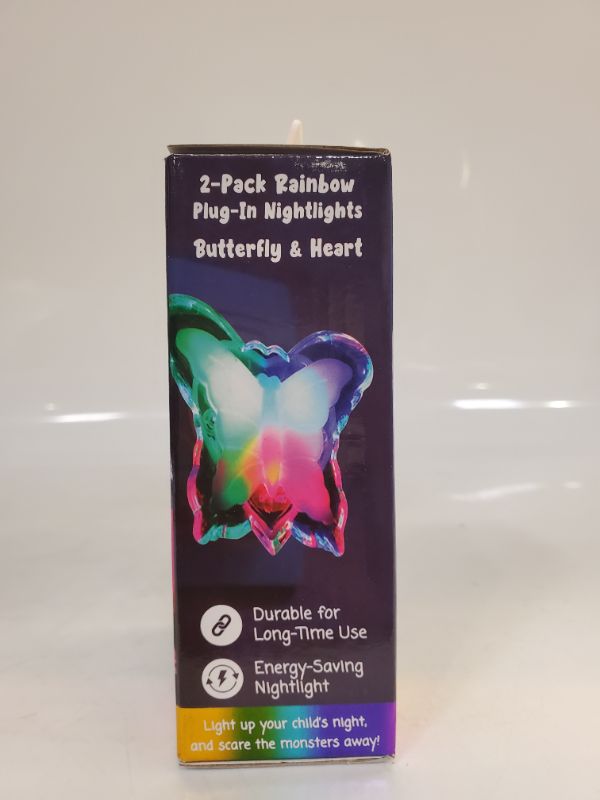 Photo 2 of GLOW KIDS - 2-PC Rainbow Glow Plug-In Nightlights Butterfly & Heart
