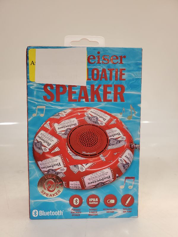 Photo 2 of Budweiser Bluetooth Pool Floatie Speaker - Portable Bluetooth Speaker - Water Resistant - Air Pump Included - Drink Holder