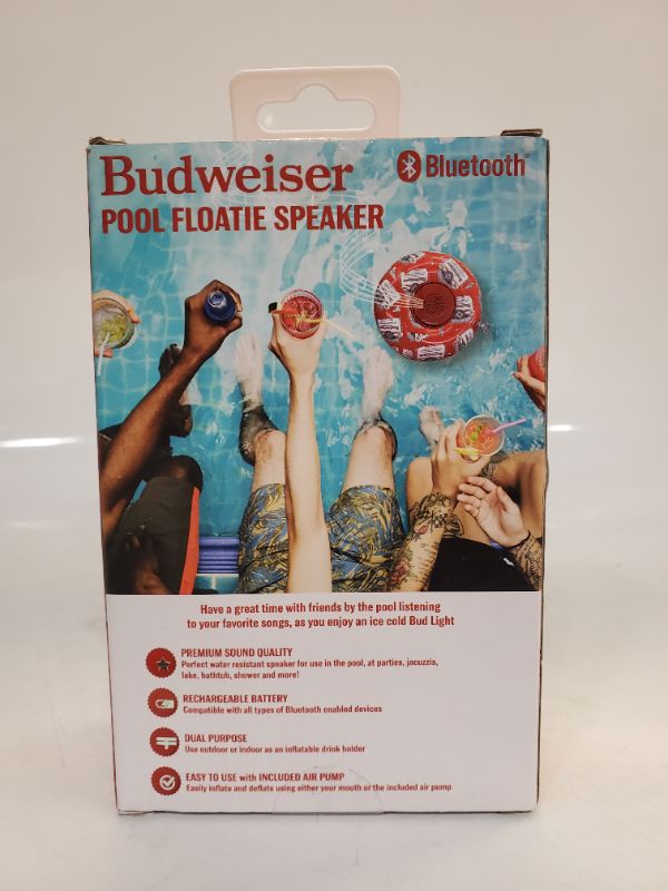 Photo 4 of Budweiser Bluetooth Pool Floatie Speaker - Portable Bluetooth Speaker - Water Resistant - Air Pump Included - Drink Holder