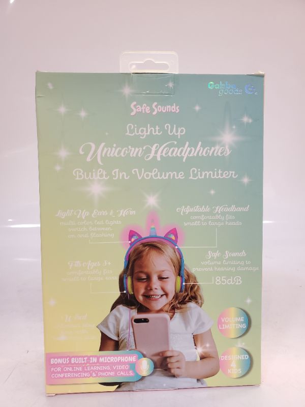 Photo 4 of Gabba Goods Premium Kid's/Children's SafeSounds LED Light Up in The Dark Unicorn Over The Ear Comfort Padded Stereo Headphones with AUX Cable | Earphones - 85 Decibels Rainbow Unicorn