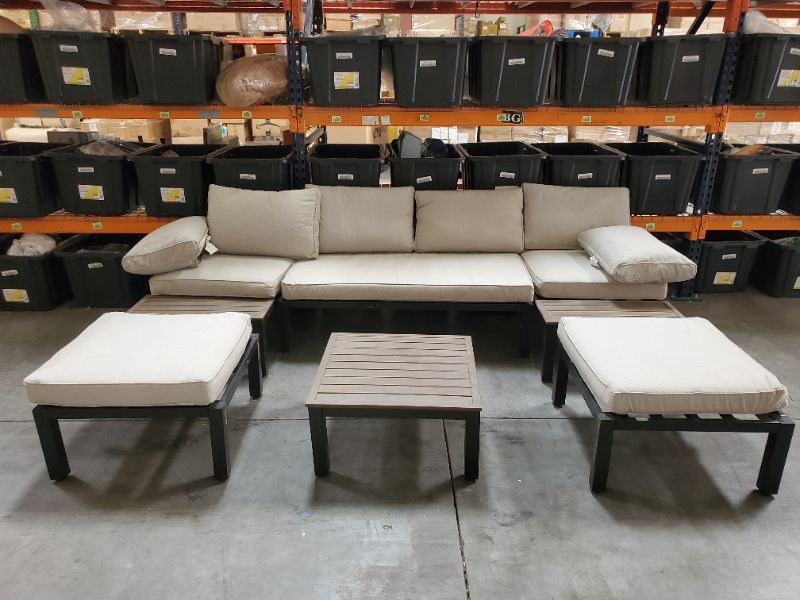 Photo 7 of PHI VILLA  Metal Outdoor Sectional Sofa Set - Patio Loveseat Conversation Sets with Coffee Table & Cushions Garden Furniture Sets, Light Grey