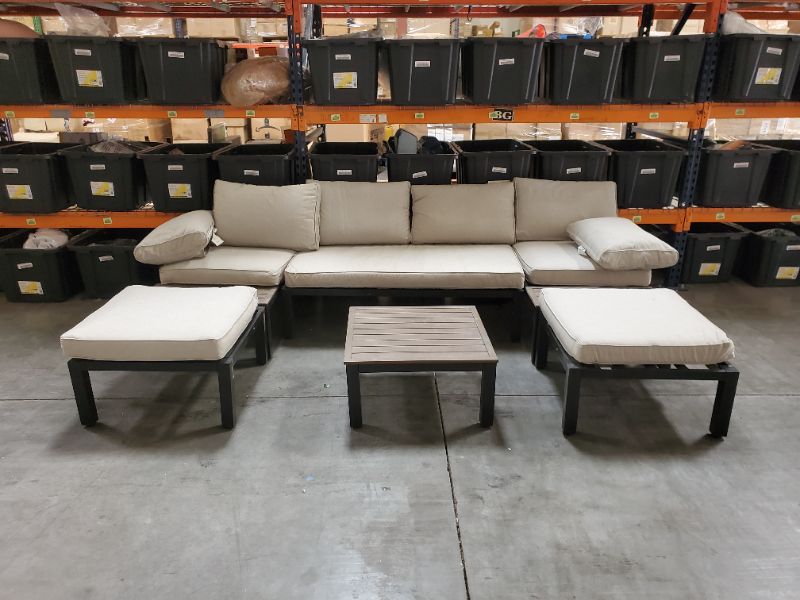 Photo 6 of PHI VILLA  Metal Outdoor Sectional Sofa Set - Patio Loveseat Conversation Sets with Coffee Table & Cushions Garden Furniture Sets, Light Grey