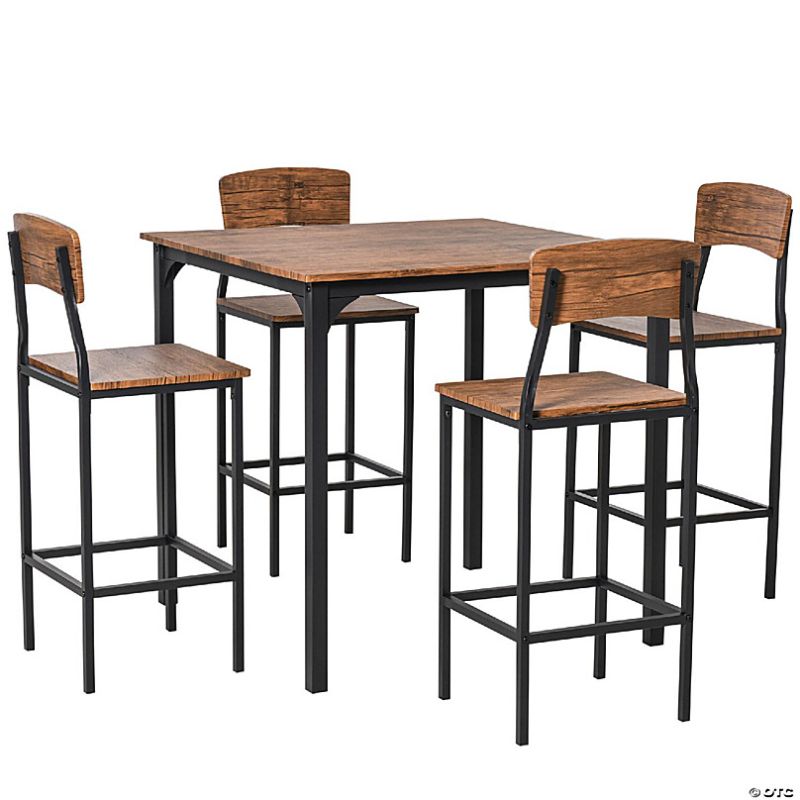 Photo 1 of HOMCOM ITEM # 835-210 - 5-Piece Walnut Counter-Height Dining Table Set with Footrests and Metal Legs 