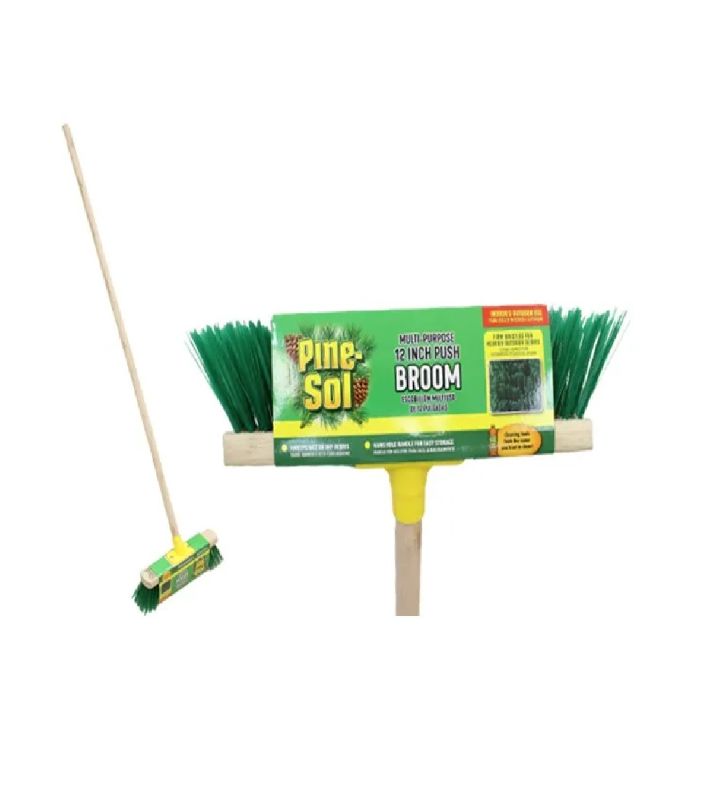 Photo 1 of  PINE SOL  MULTI-SURFACE 12 INCH PUSH BROOM INDOOR AND OUTDOOR  FIRM BRISTLES SCRUB HARD TO REMOVE DEBRIS SWEEPS WET OR DRY HANG HOLE HANDLE FOR EASY STORAGE NEW  