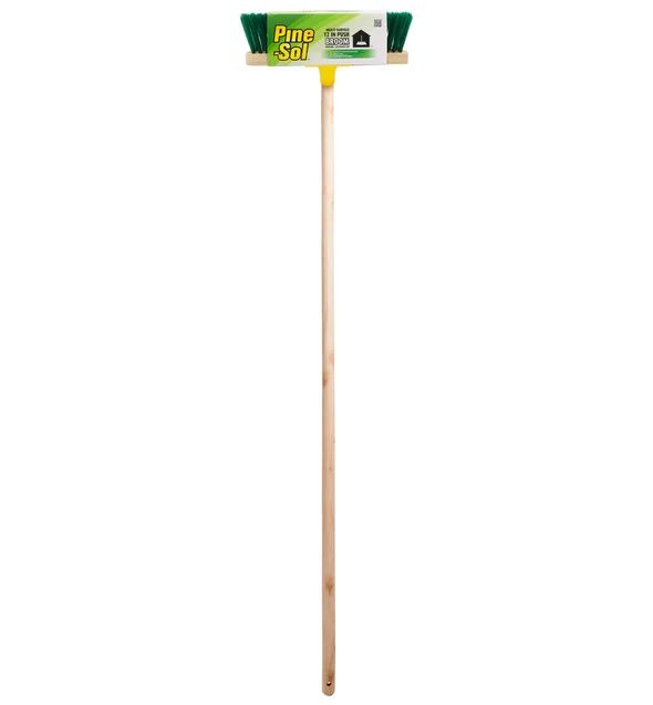 Photo 2 of  PINE SOL  MULTI-SURFACE 12 INCH PUSH BROOM INDOOR AND OUTDOOR  FIRM BRISTLES SCRUB HARD TO REMOVE DEBRIS SWEEPS WET OR DRY HANG HOLE HANDLE FOR EASY STORAGE NEW  