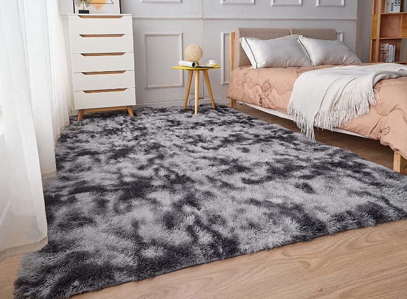 Photo 1 of Floralux Ultra Soft Indoor Modern Shag Area Rugs Fluffy Living Room Carpets for Children Bedroom Home Decor Nursery shag Rug, (5x8 Ft., Tie-Dyed Dark Gray)