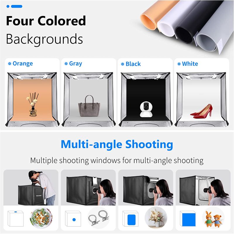 Photo 3 of NEEWER Photo Studio Light Box, 20” x 20” Shooting Light Tent , Foldable and Portable Tabletop Photography Lighting Kit -  WITH  Colored Backdrops