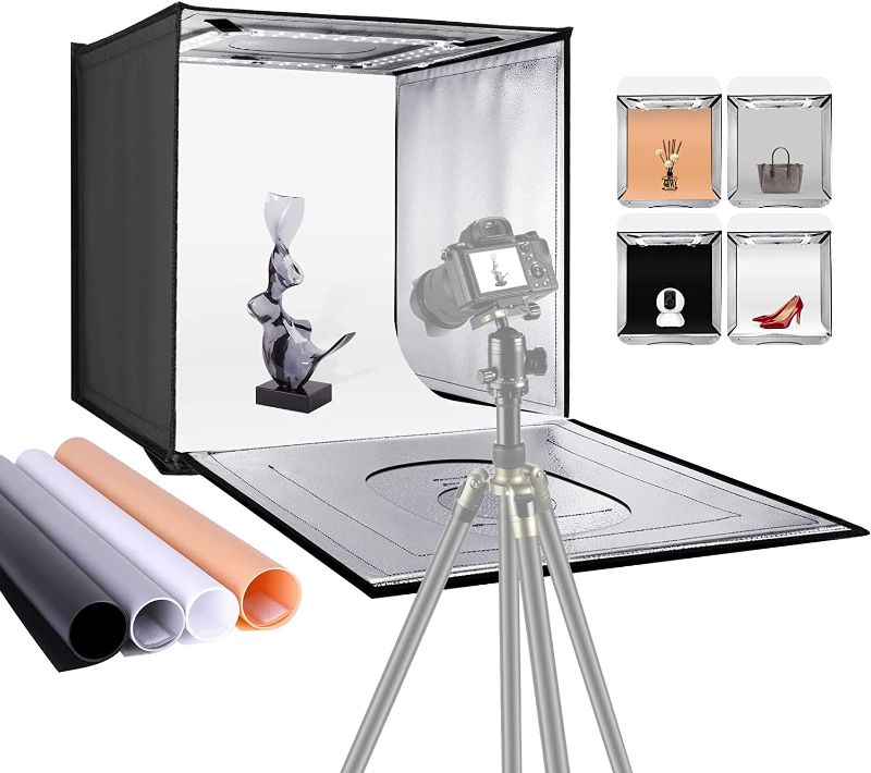 Photo 2 of NEEWER Photo Studio Light Box, 20” x 20” Shooting Light Tent , Foldable and Portable Tabletop Photography Lighting Kit -  WITH  Colored Backdrops