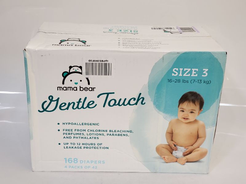 Photo 3 of Amazon Brand - Mama Bear Gentle Touch Diapers, Hypoallergenic, Size 3, 168 Count (4 packs of 42)