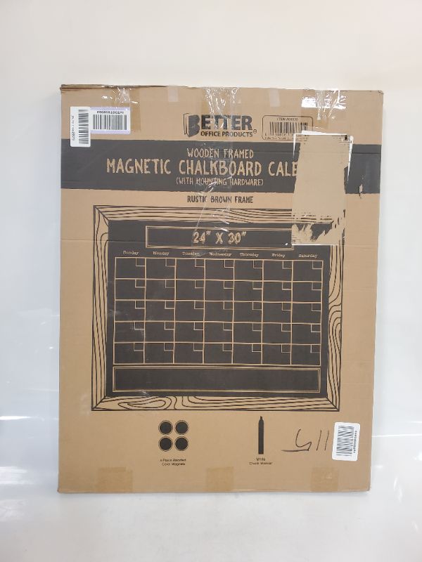 Photo 2 of Magnetic Wall Chalkboard Monthly Calendar, Rustic Wood Frame Large Chalkboard Calendar, 24" x 30", Wall Mount, with Chalk Marker & Magnets, by Better Office Products