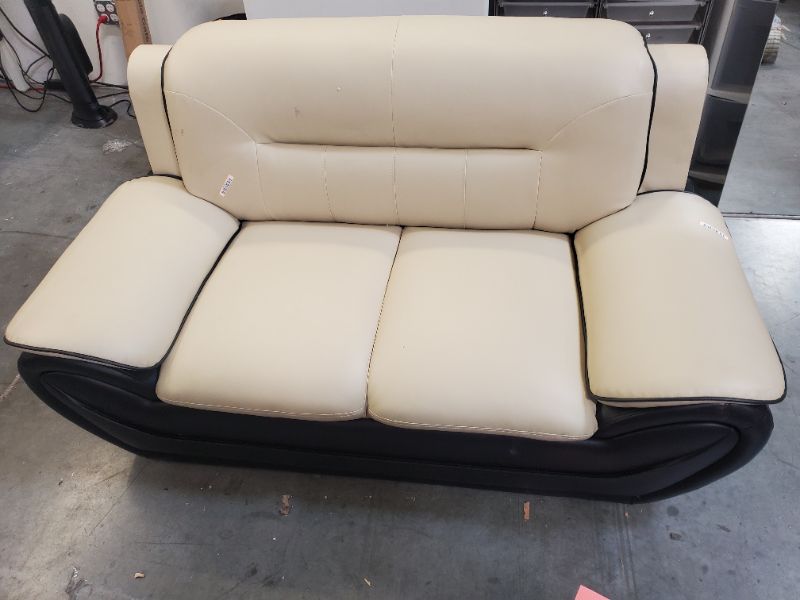 Photo 3 of Kingway Faux Leather Living Room Loveseat in Black and Beige 