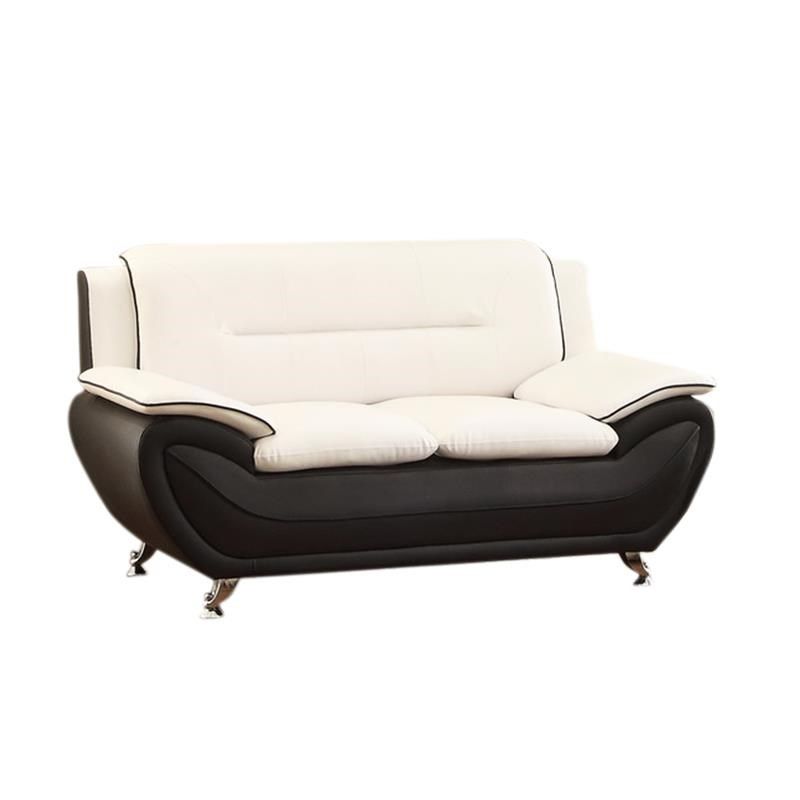 Photo 1 of Kingway Faux Leather Living Room Loveseat in Black and Beige 