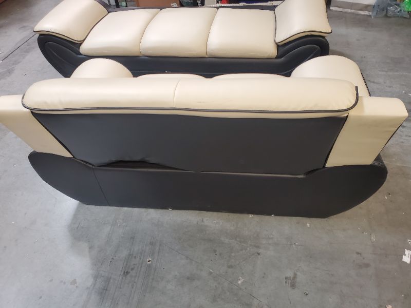 Photo 6 of Kingway Faux Leather Living Room Loveseat in Black and Beige 