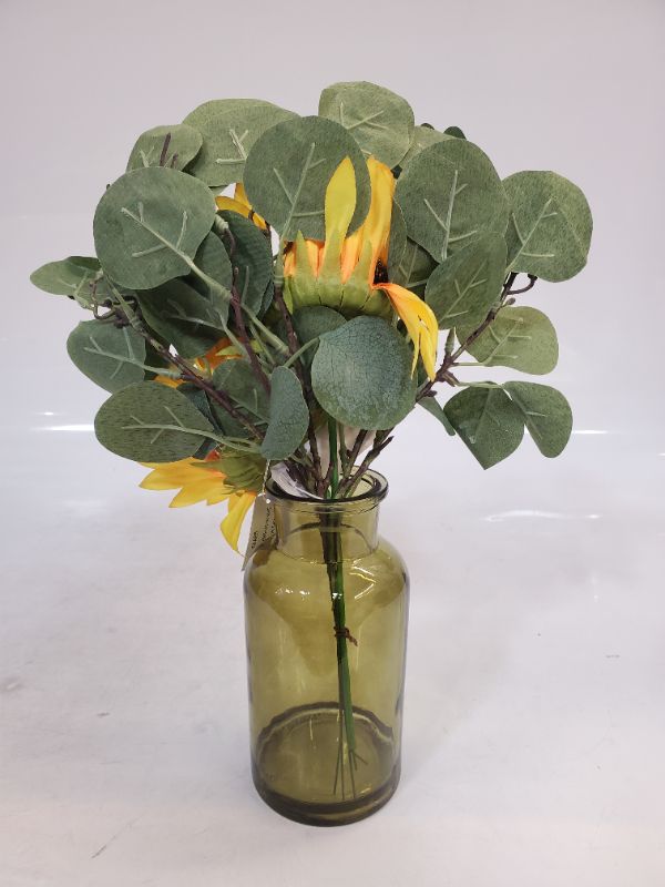 Photo 3 of Plow and Hearth Sunflower and Eucalyptus Arrangement in Vase