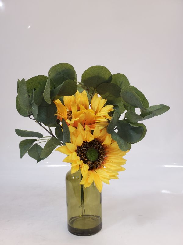 Photo 2 of Plow and Hearth Sunflower and Eucalyptus Arrangement in Vase