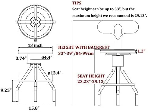 Photo 3 of Rustic Industrial Bar Stool-24-30 Adjustable Metal Swivel Wooden Top Barstools-Counter Height Extra Tall Bar Height-Vintage Farmhouse Kitchen Breakfast Cafe Stool-with Backrest - MODEL UK001-B-S 