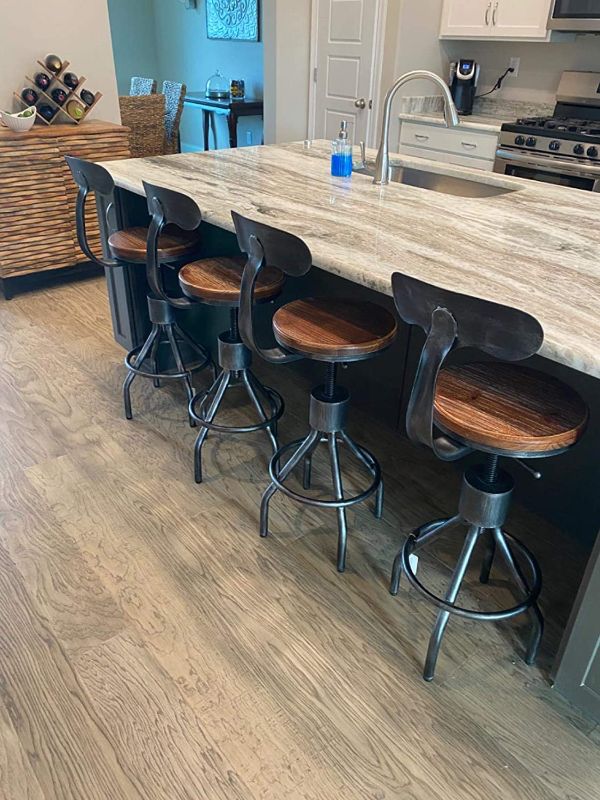 Photo 2 of Rustic Industrial Bar Stool-24-30 Adjustable Metal Swivel Wooden Top Barstools-Counter Height Extra Tall Bar Height-Vintage Farmhouse Kitchen Breakfast Cafe Stool-with Backrest - MODEL UK001-B-S 