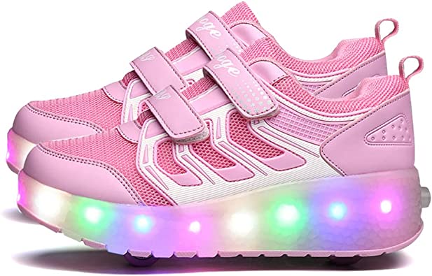 Photo 1 of Aikuass USB Chargeable LED Light Up Roller Shoes Wheeled Skate Sneaker Shoes for Boys Girls Kids SIZE 28