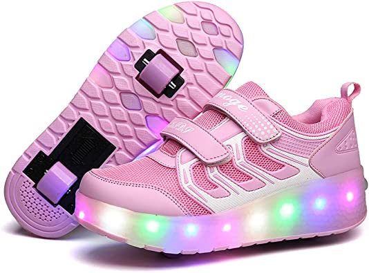 Photo 2 of Aikuass USB Chargeable LED Light Up Roller Shoes Wheeled Skate Sneaker Shoes for Boys Girls Kids SIZE 28