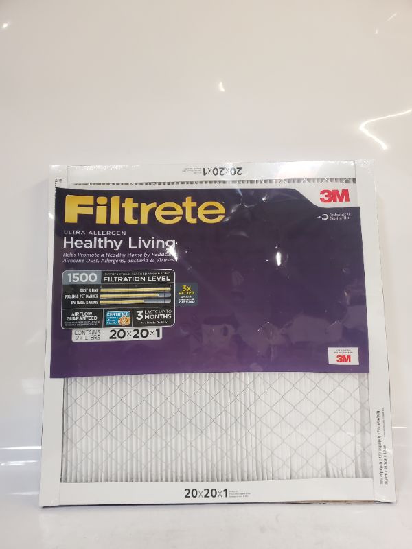 Photo 3 of Filtrete 20x20x1, AC Furnace Air Filter, MPR 1500, Healthy Living Ultra Allergen, 2-PC 