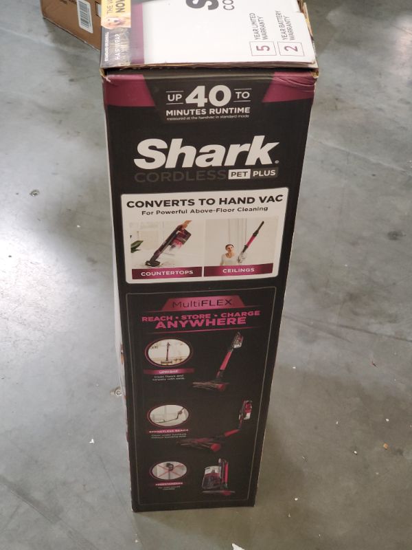 Photo 4 of Shark IZ163H Pet Plus Cordless Stick Vacuum with Self-Cleaning Brushroll, PowerFins, MultiFLEX, Crevice Tool & Pet Multi-Tool, 40-min Runtime, Raspberry Shark IZ163H Rocket Pet Pro Cordless Stick Vacuum Raspberry
