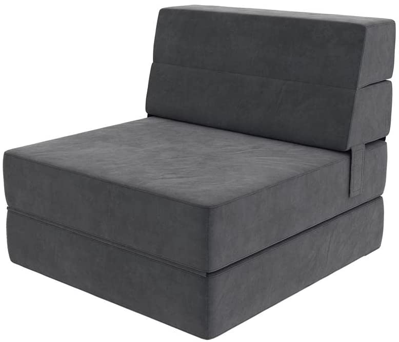 Photo 2 of Microfiber Gray Convertible 3-in-1 Comfy Flip Out Chair & Sleeper + 1 Pillow 