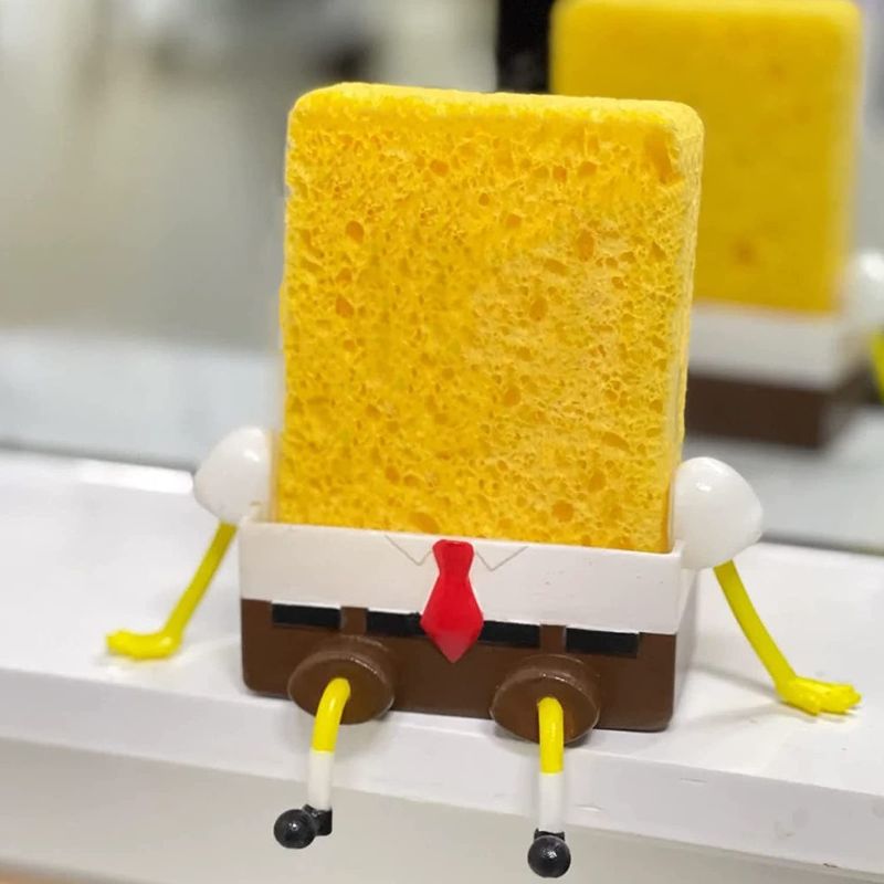 Photo 1 of MuXiMu Cute Cartoon Spongebob Sponge Holder with Sponge,  Kitchen Cleaning Sponges, Yellow