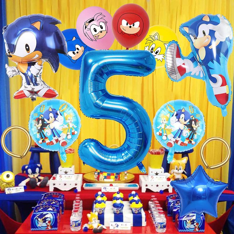 Photo 2 of Sonic Birthday Party Supplies - Hedgehog Theme Party Balloons for Sonic Party Supplies, 12pcs Sonic Balloons for Sonic Party Decorations (5) Blue,gold