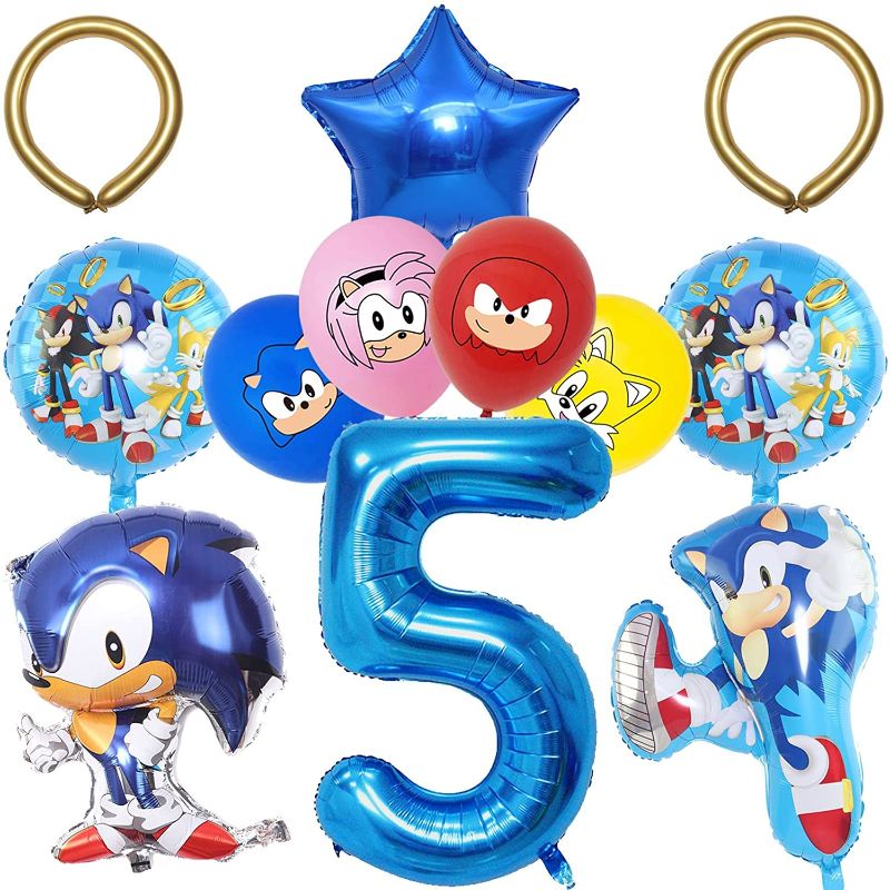 Photo 1 of Sonic Birthday Party Supplies - Hedgehog Theme Party Balloons for Sonic Party Supplies, 12pcs Sonic Balloons for Sonic Party Decorations (5) Blue,gold