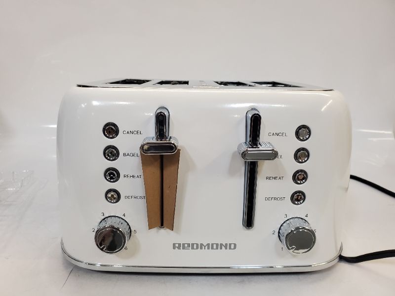 Photo 7 of REDMOND Toaster 4 Slice, Retro Stainless Steel Toaster with Extra Wide Slots Bagel, Defrost, Reheat Function, Dual Independent Control Panel, Removable Crumb Tray, 6 Shade Settings and High Lift Lever, White 