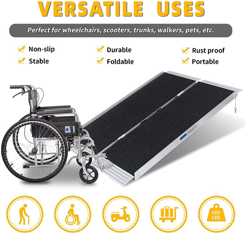 Photo 1 of SHAREWIN 4FT  Non-Skid Traction Folding Aluminum Wheelchair Ramp Scooter Mobility Handicap Ramp for Home Steps, Suitcase with Handle, Holds Up to 600lbs