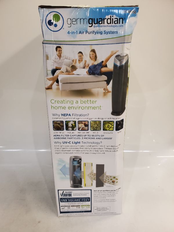 Photo 1 of Germ Guardian Air Purifier with HEPA 13 Filter, Removes 99.97% of Pollutants, Covers Large Room up to 743 Sq. Foot Room in 1 Hr, UV-C Light Helps Reduce Germs, Zero Ozone Verified, 22", Black, AC4825E 