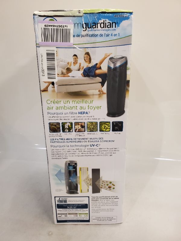 Photo 3 of Germ Guardian Air Purifier with HEPA 13 Filter, Removes 99.97% of Pollutants, Covers Large Room up to 743 Sq. Foot Room in 1 Hr, UV-C Light Helps Reduce Germs, Zero Ozone Verified, 22", Black, AC4825E 