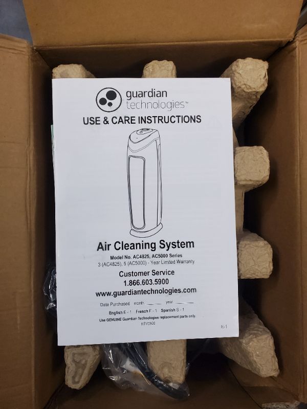 Photo 6 of Germ Guardian Air Purifier with HEPA 13 Filter, Removes 99.97% of Pollutants, Covers Large Room up to 743 Sq. Foot Room in 1 Hr, UV-C Light Helps Reduce Germs, Zero Ozone Verified, 22", Black, AC4825E 