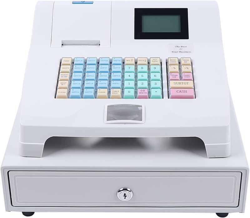 Photo 1 of  Electronic POS System with 4 Bill 5 Coin,Removable Tray and Thermal Printer,48-Keys 8-Digital LED Display Multifunction for Small Businesses, White 