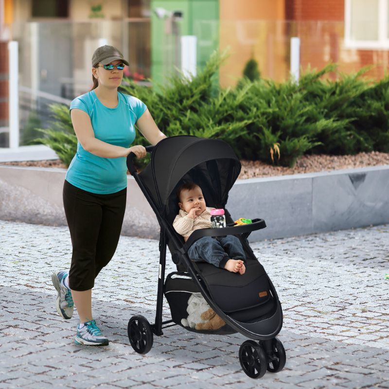 Photo 2 of BABY JOY Jogging Stroller, Jogger Travel System with 5-Point Safety Harness, Adjustable Canopy/Backrest/Footrest, Storage Basket & Pocket, Lightweight Baby Stroller for Newborn Toddlers (Black) - BC10045US-BK