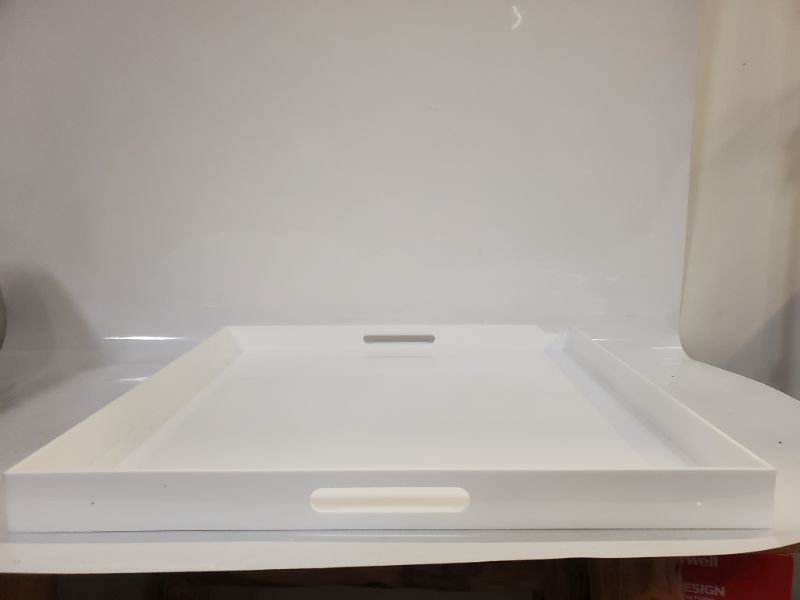 Photo 4 of 24"x24"x2"H Glossy White Extra Large Sturdy Acrylic Serving Tray with Handles Countertop Organizer Tray for Kitchen,Bathroom,Office,Bar ,Decorative Tray