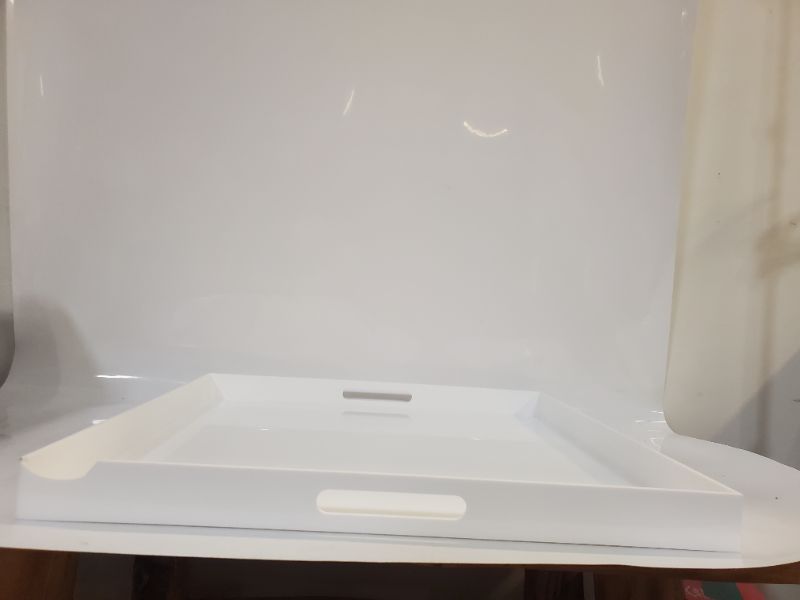 Photo 5 of 24"x24"x2"H Glossy White Extra Large Sturdy Acrylic Serving Tray with Handles Countertop Organizer Tray for Kitchen,Bathroom,Office,Bar ,Decorative Tray