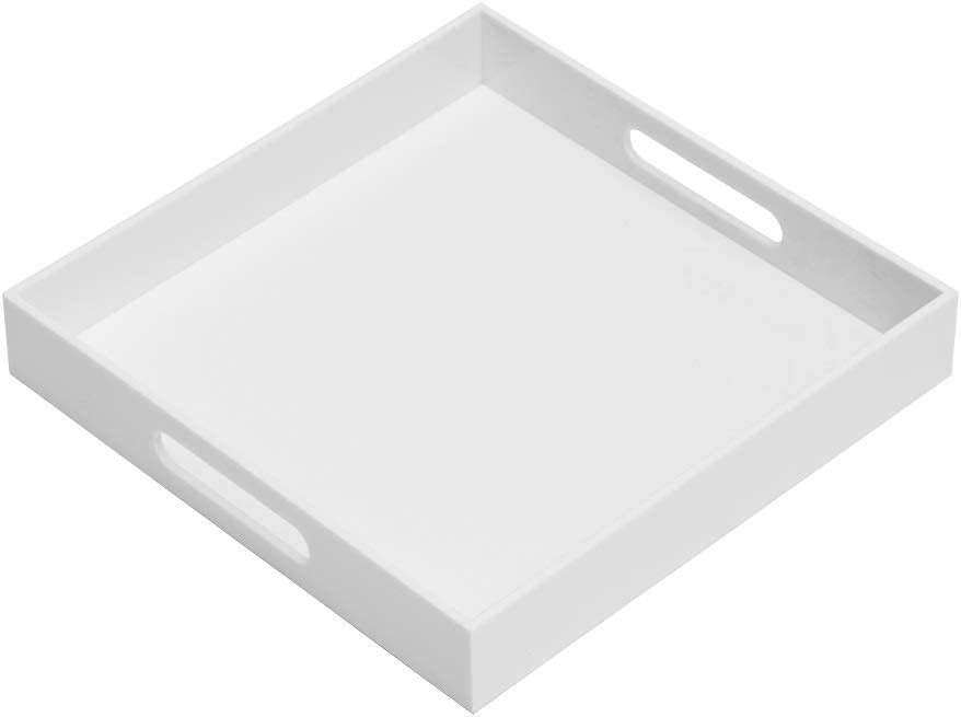 Photo 1 of 24"x24"x2"H Glossy White Extra Large Sturdy Acrylic Serving Tray with Handles Countertop Organizer Tray for Kitchen,Bathroom,Office,Bar ,Decorative Tray