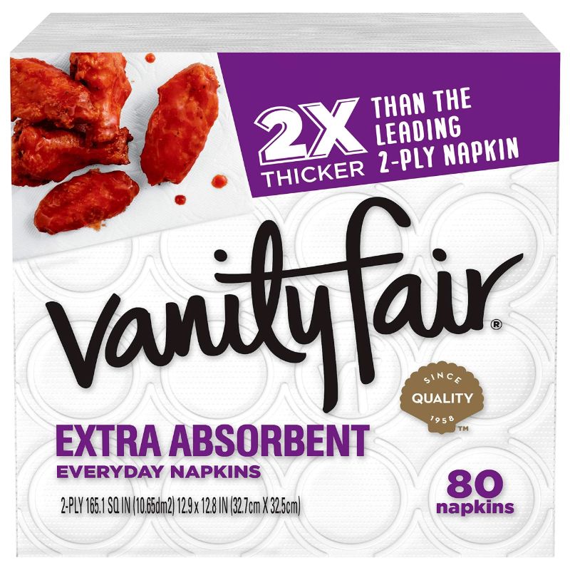 Photo 1 of Vanity Fair Everyday Extra Absorbent Premium Paper Napkin, 80 Count, Dinner Napkin for Messy Meals