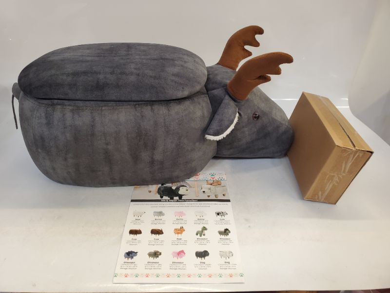 Photo 7 of CRITTER SITTERS 15" Seat Height Animal Storage Gray Elk--Durable Legs-Furniture for Nursery, Bedroom, Playroom & Living Room-Décor Ottoman