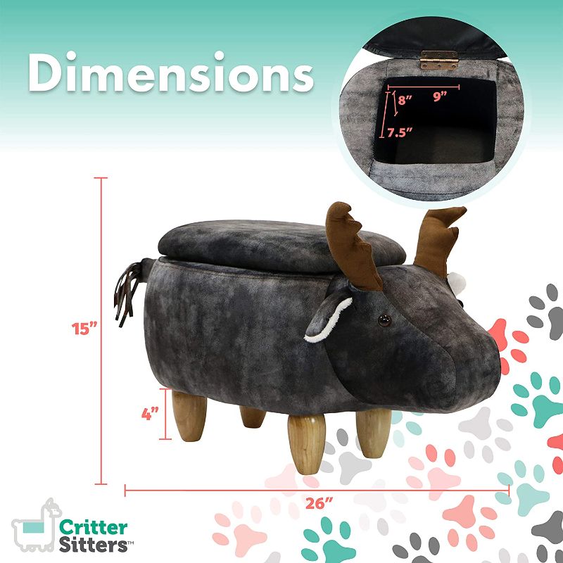 Photo 2 of CRITTER SITTERS 15" Seat Height Animal Storage Gray Elk--Durable Legs-Furniture for Nursery, Bedroom, Playroom & Living Room-Décor Ottoman