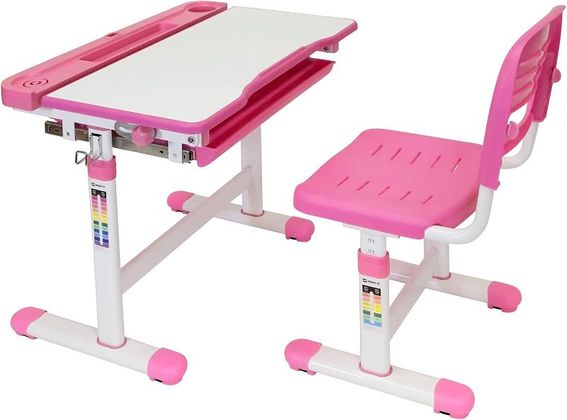 Photo 2 of Mount-It! Kids Desk and Chair Set, Height Adjustable Ergonomic Children's School Workstation with Storage Drawer, Pink