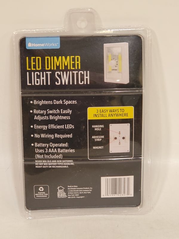 Photo 3 of LED DIMMER LIGHT SWITCH - 3 WAYS TO INSTALL, MAGNETS, HANGING HOLES, & ADHESIVE STRIPS - BATTERY OPERATED NO WIRING REQUIRED- WHITE 